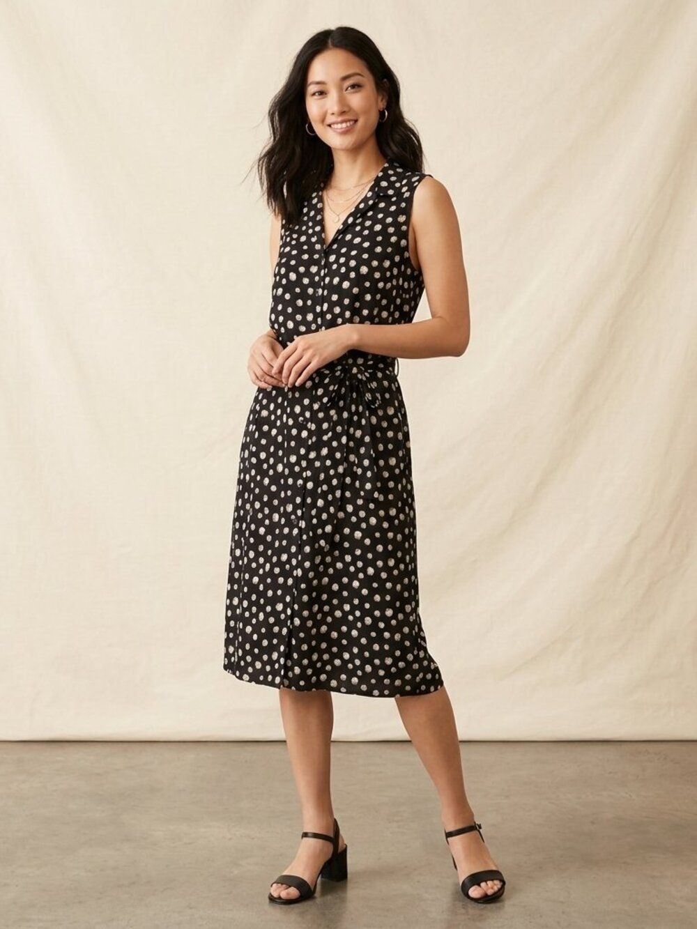 NWT Apt. 9 Black & White Polka Dot Sleeveless Midi Shirt Dress